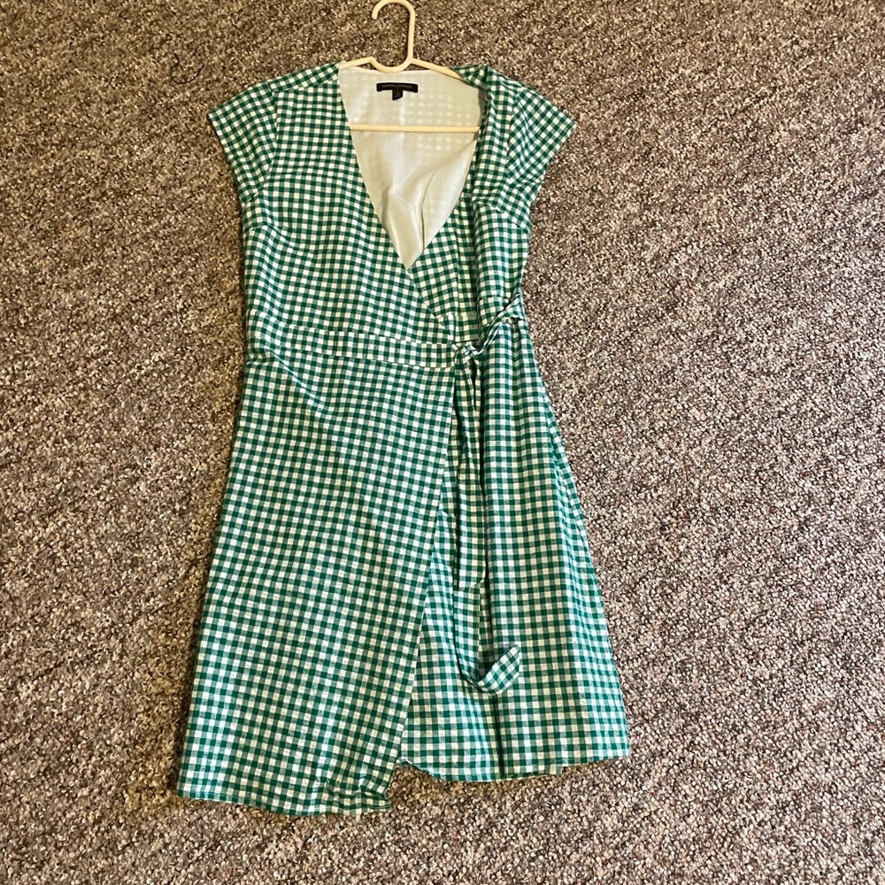 Green Gingham Wrap Dress